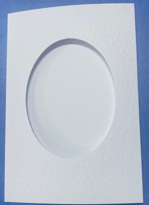 WHITE TEXTURED OVAL 70X90MM CUTOUT 50 CARDS & ENV - OV10 BULK