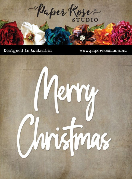 PAPER ROSE TALL SCRIPT WORDS MERRY CHRISTMAS DIE - 26104