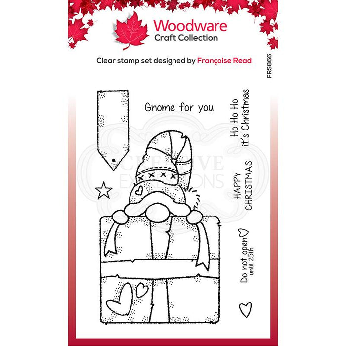 WOODWARE CLEAR SINGLES GNOME GIFT 4 IN X 6 IN STAMP - FRS866