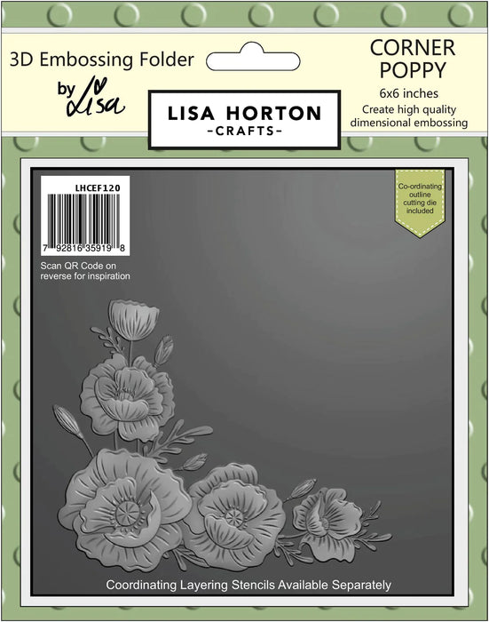 LISA HORTON CRAFTS CORNER POPPY 6X6 3D EMBOSSING FOLDER & DI - LHCEF120