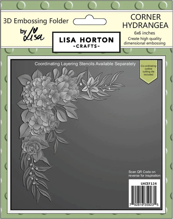 CORNER HYDRANGEA 6X6 3D EMBOSSING FOLDER WITH DIE - LHCEF124