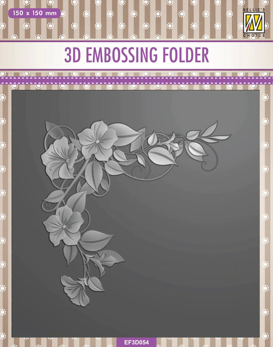 NELLIE'S CHOICE 3D EMBOSSING FOLDER SQUARE - FLOWER CORNER 1 - NEF3D054