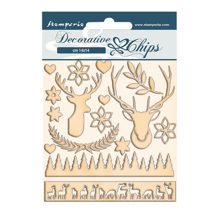 STAMPERIA DECORATIVE CHIPS14 X14CM PINK CHRISTMAS DEER - SCB67